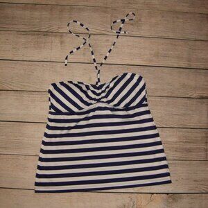 Blue White Striped Tankini Halter Neck Swim Top M